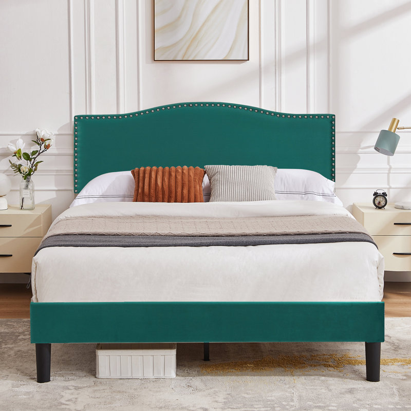 Structure de lit tapissier Auxter, Grand, Vert foncé