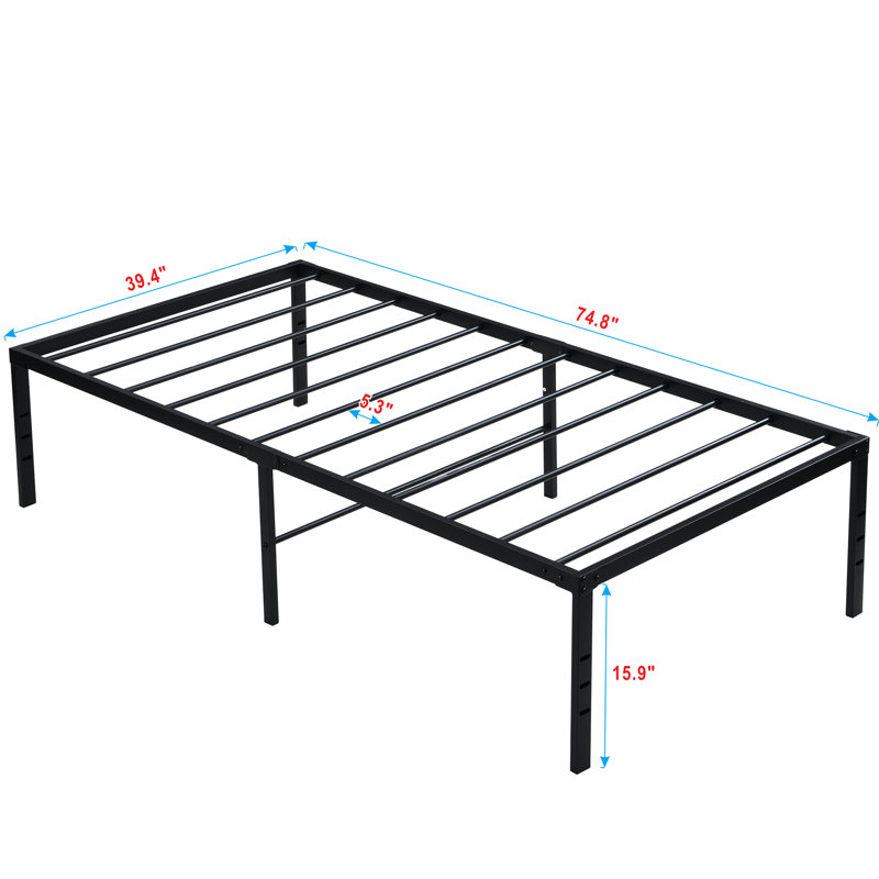 Heavy Duty Twin Size Black Metal Bed Frame With Fast Setup And No Noise, 750 - Pound Static Load Resistance, Reinforced Mattress Support Structure, Under Storage Feature, Holes For Components