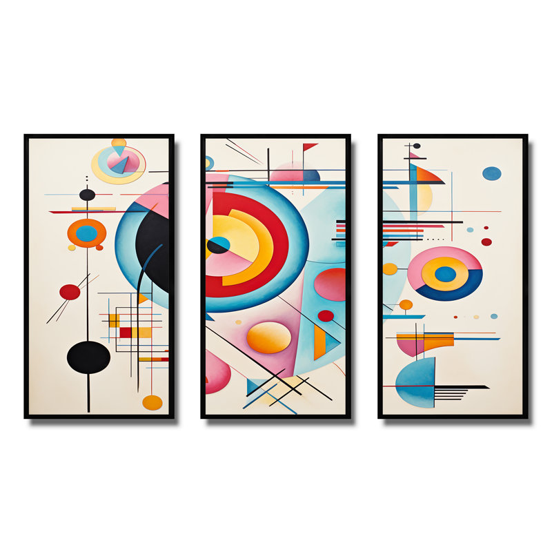 «Blue and Pink Abstract Geometric Vision 2», art mural géométrique, H 40 po x l 60 po x P 1 po, Cadre flottant noir