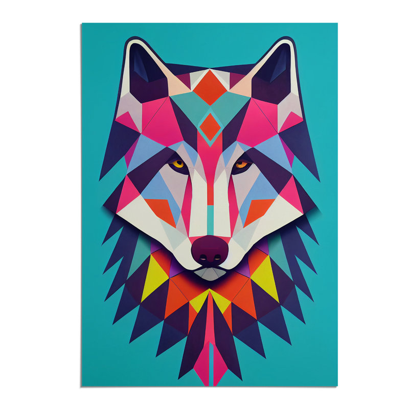 Colourful Abstract Wolf - Wall Art, 29.7cm H x 21cm W, Paper, No Matte