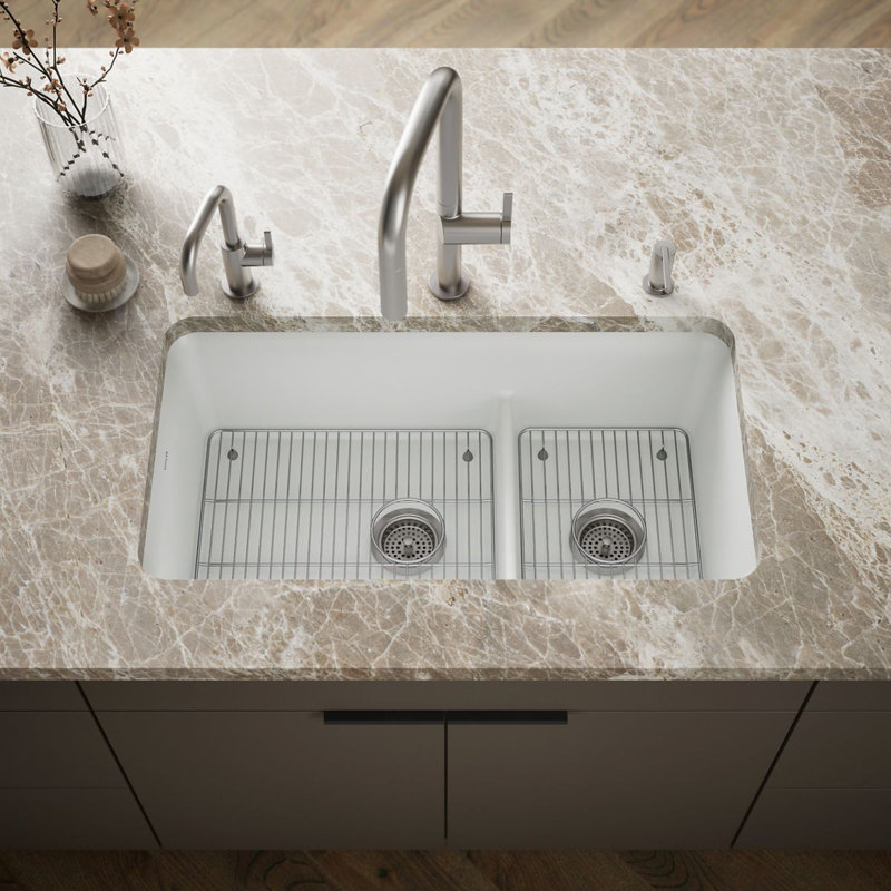 Cairn Smart Divide 33-1/2" Undermount Kitchen Sink, Matte Taupe
