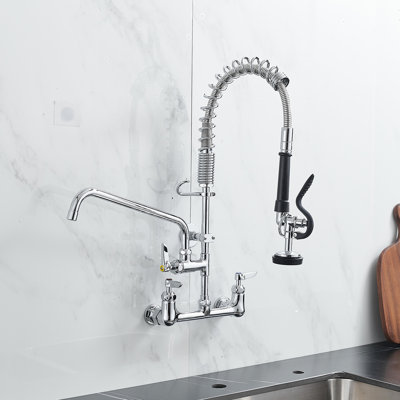 Robinet d'évier de cuisine contemporain contemporain - hauteur 21 po, centre 8 po, bec additionnel 10 po, douchette rétractable, corps en laiton, hauteur centrale 8 po remplie de céramique, remplisseur, style moderne
