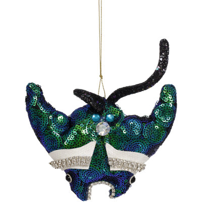Blue Manta Ray Ornament - 6 X 5 Inches Set Of 12