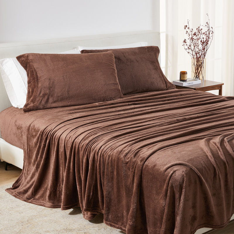 Ultra Soft Micro Plush Velvet Solid Sheet Sets, Chocolate Brown, King Sheet w/ 1 Fitted Sheet&2 Pillowcases