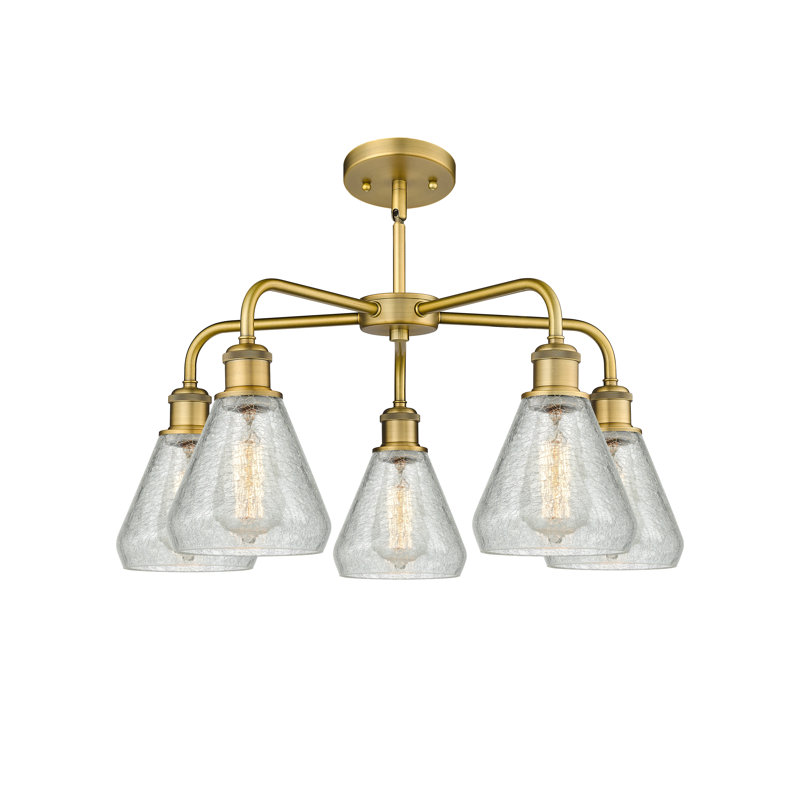 Lustre conique à 5 lumières Kotter, Laiton brossé