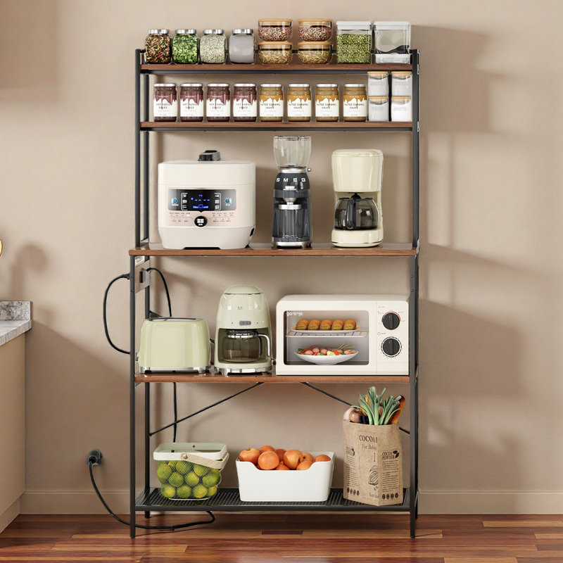 Grand support de boulanger à 5 niveaux avec prises électriques, support à micro-ondes de 39 pouces et bar à café, tablette de rangement pour la maison, rangement pour comptoir