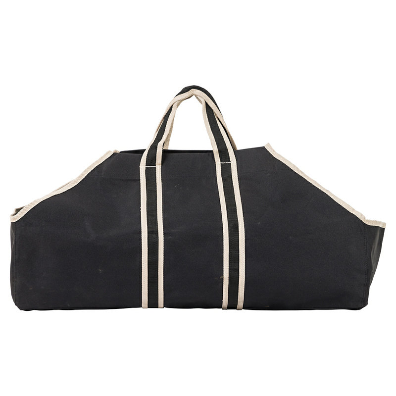 Modern Ember Black Log Carrier Bag - Lightweight Waxed Canvas with Nylon Webbing Handles