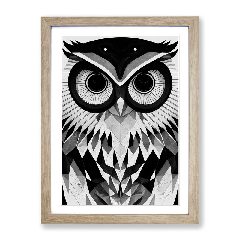 Owl Monochrome - Framed Print, 64cm H x 46cm W x 2cm D, Oak