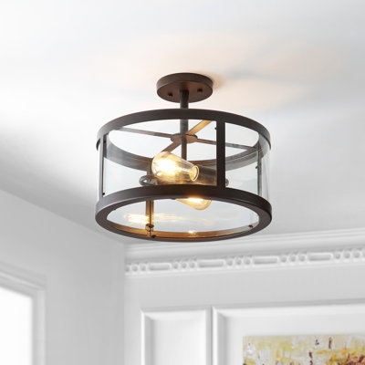 Plafonnier semi-encastré suspendu tambour 15 po 2 lumières Pinkney