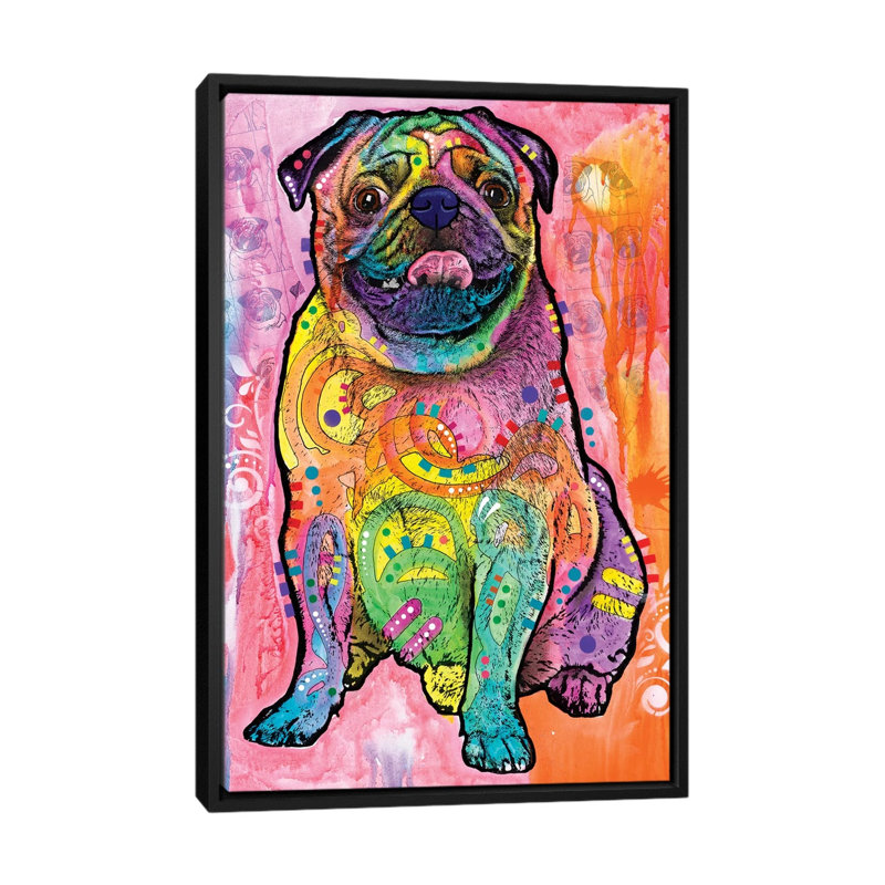 « carlins & baisers », impression sur toile, H 26 po x l 18 po x P 1,5 po, Toile avec cadre noir, Pas de tapis