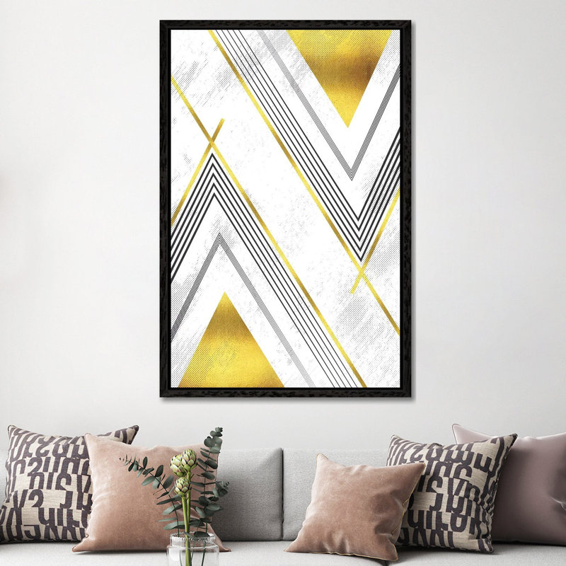 Geometric Art No. 5 Gold by Melanie Viola - Print on Canvas, Black Framed, 152.4cm H x 101.6cm W x 3.81cm D