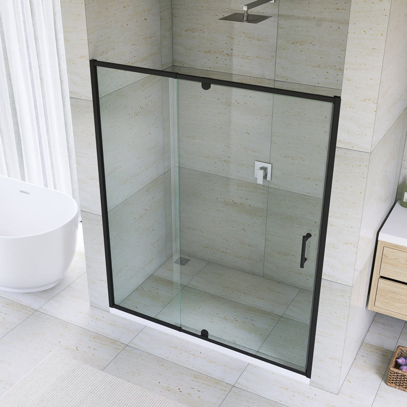 Porte de douche à cadre pivotant en aluminium avec système de fermeture magnétique 56-60 "x H 71" au fini noir mat, Noir mat