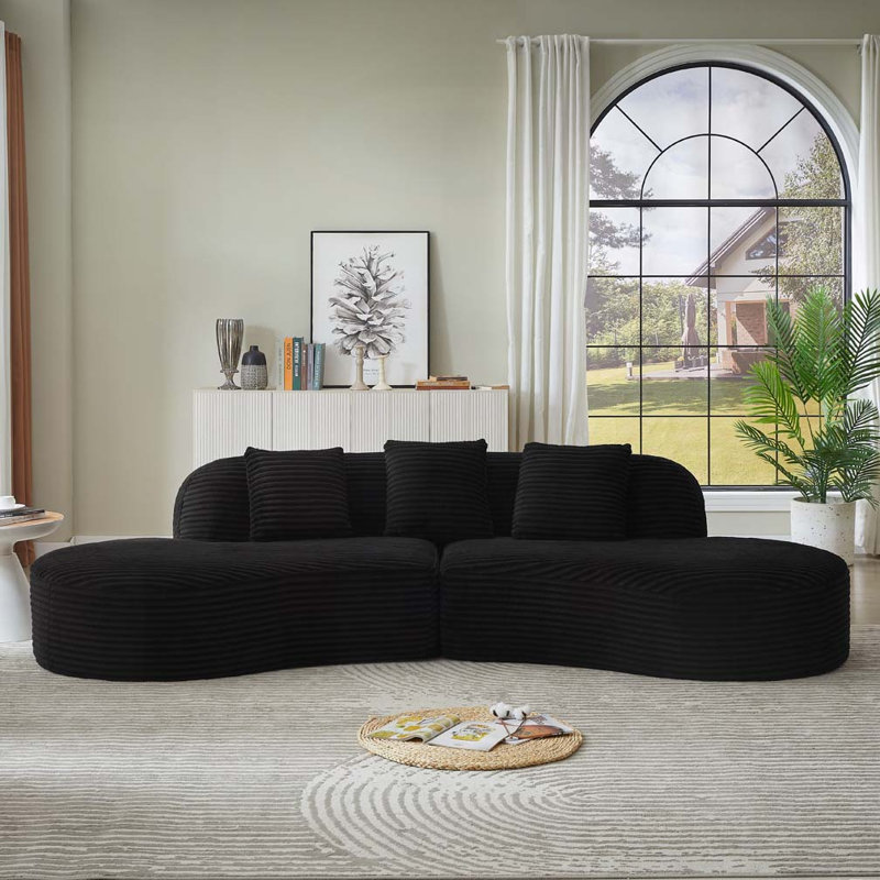 Canapé modulaire rembourré Corduroy, Noir