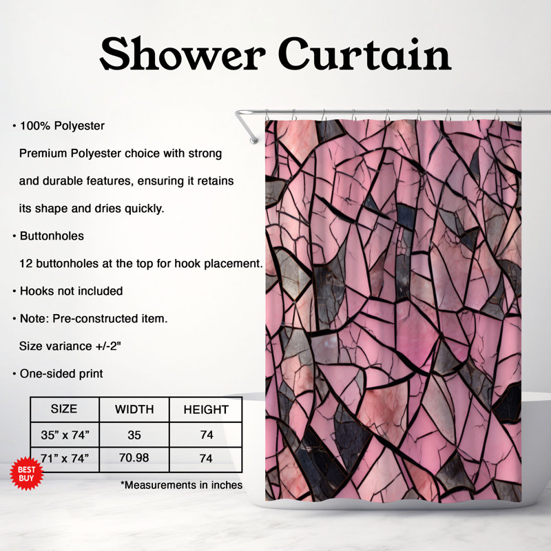 Rideau de douche Pink Fractures - Premium, H 74 po x l 71 po