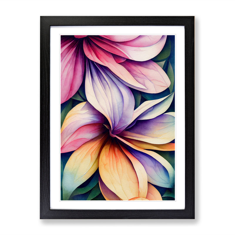 Exquisite Watercolour Flowers No.1 - Single Picture Frame Print, Black, 64cm H x 46cm W x 2cm D