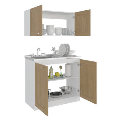 Ensemble de meubles de cuisine Ashura 39,3 po L en bois fabriqué, comprenant un meuble sous-évier et un meuble haut.