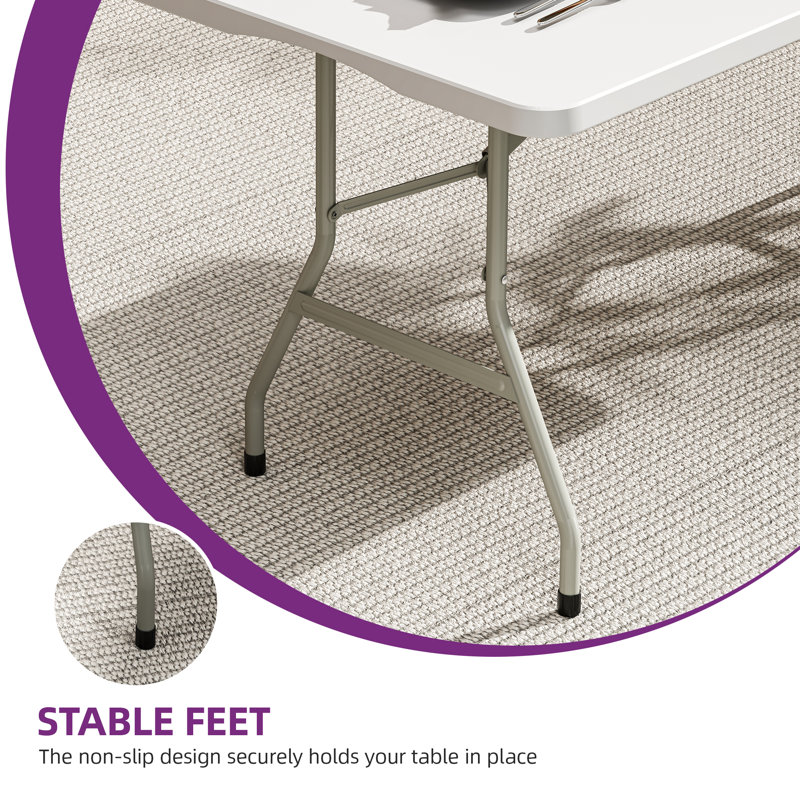71" White/Black Rectangular Foldable Plastic Outdoor Dining Table, White