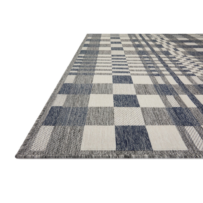 Plaid Denim/Ivory Indoor/Outdoor Area Rug, Rectangle 7'10" x 10'10"