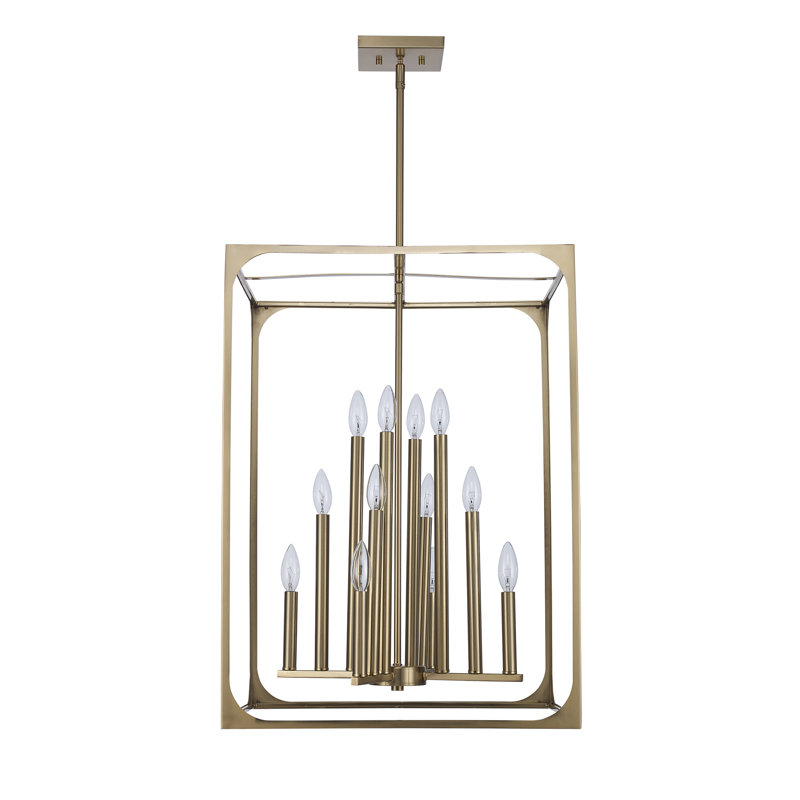 Luminaire suspendu cage 12 lumières Marieliese, Or antique