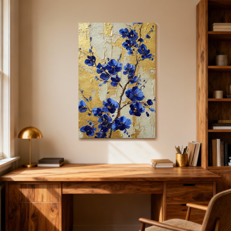 Plantes et fleurs fleurs bleues sur fond doré