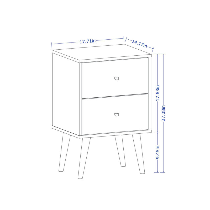 Table de chevet moderne à 2 tiroirs Liberty de l 18 po de style Mid-Century blanc et brun rustique, Brun foncé / blanc