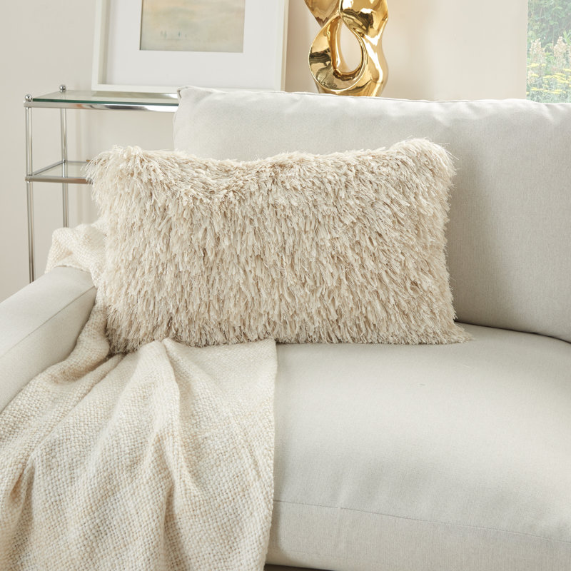 Ivory Ribbon Shag Rectangular Throw Pillow 14" x 24"
