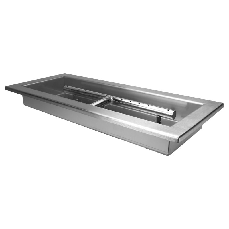 18" x 6" Rectangular Fire Pit Burner w/ Pan, Stainless Steel