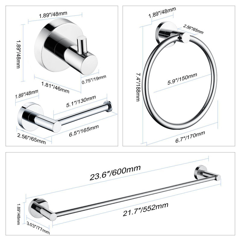 Ensemble d'accessoires de salle de bain 4 pièces ANZZI, Chrome poli