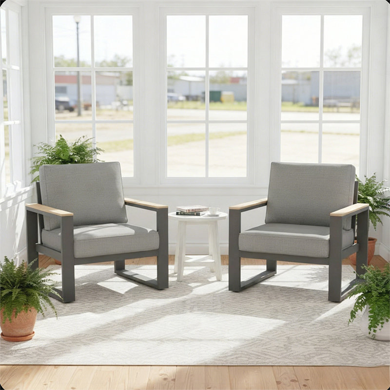Ensemble de 2 fauteuils de patio en aluminium toutes saisons avec coussins épais pour un confort et une durabilité à l'extérieur toute l'année