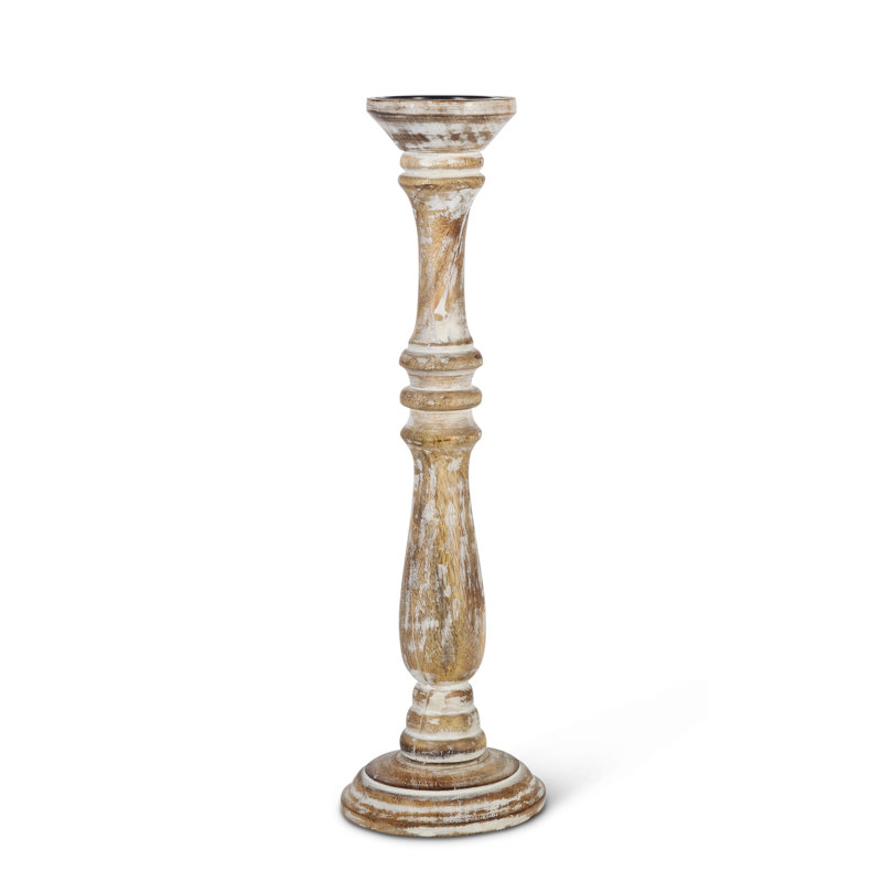 Set of 2 20-inch Tall White Washed Mango Wood Candle Holders