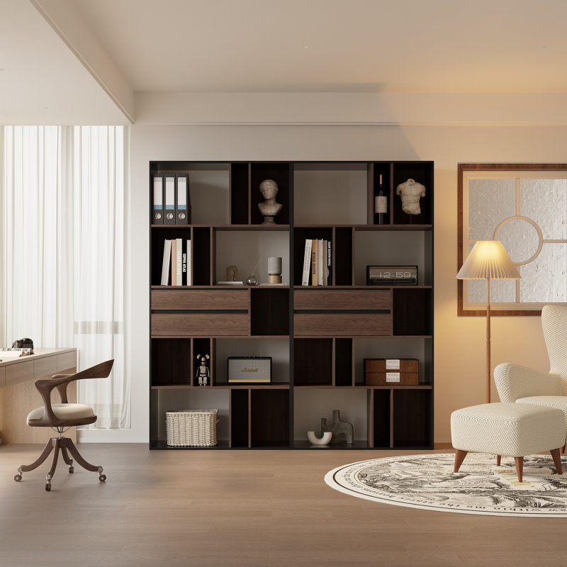 70.86'' H Set Of 2 Tall Bookcase and Bookshelf With Storage Drawes Book Display Case