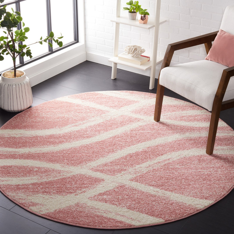 Tapis performance abstrait Shelva, Rose/Cream, Rond 4 pi