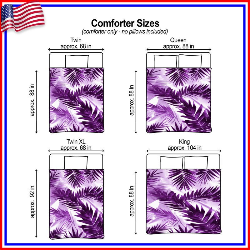 Palm Leaf Shadows Comforter, Twin Extra Long, Medium Purple Light White