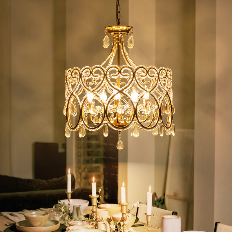 Dzesika 5 - Light Distressed Metal with Crystal Candle Style Drum Chandelier