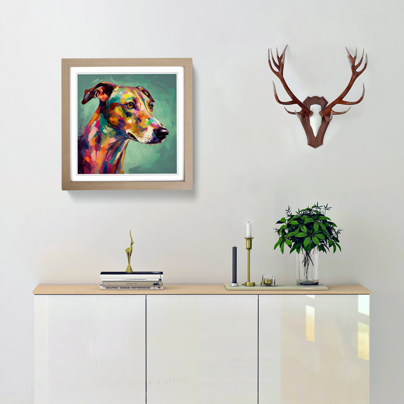 Greyhound Dog Abstract - Framed Print, Oak