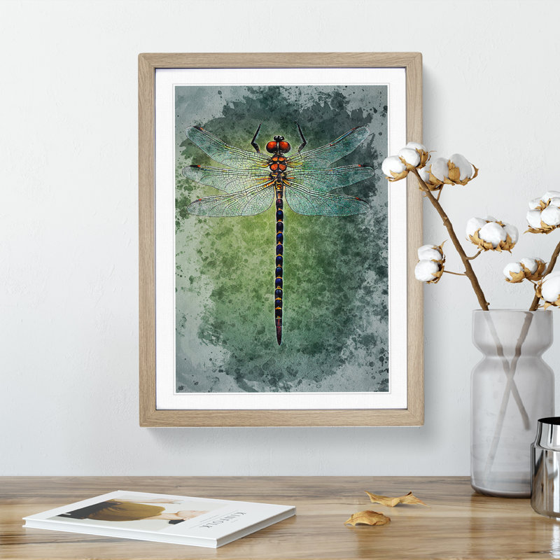 XV1022-5113X Watercolour Dragonfly No.2 - Single Picture Frame Painting, Oak, 34cm H x 25cm W x 2cm D