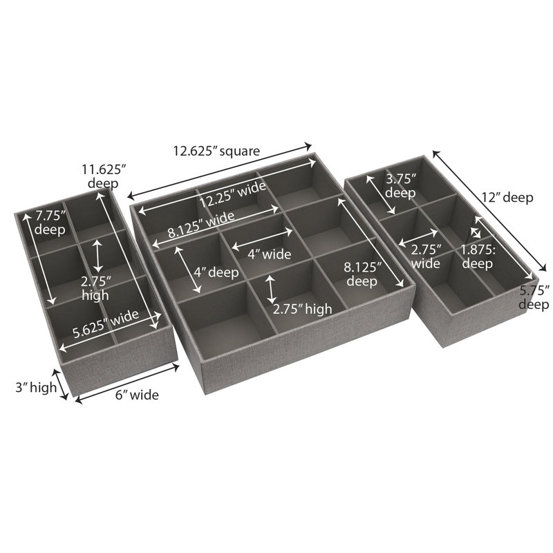 Ensemble de départ organisateur de tiroir 3 pièces en inserts personnalisables pour petits et grands plateaux, Noir