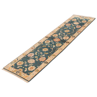 Modern Oushak Teal Rug 2'6" x 9'10"