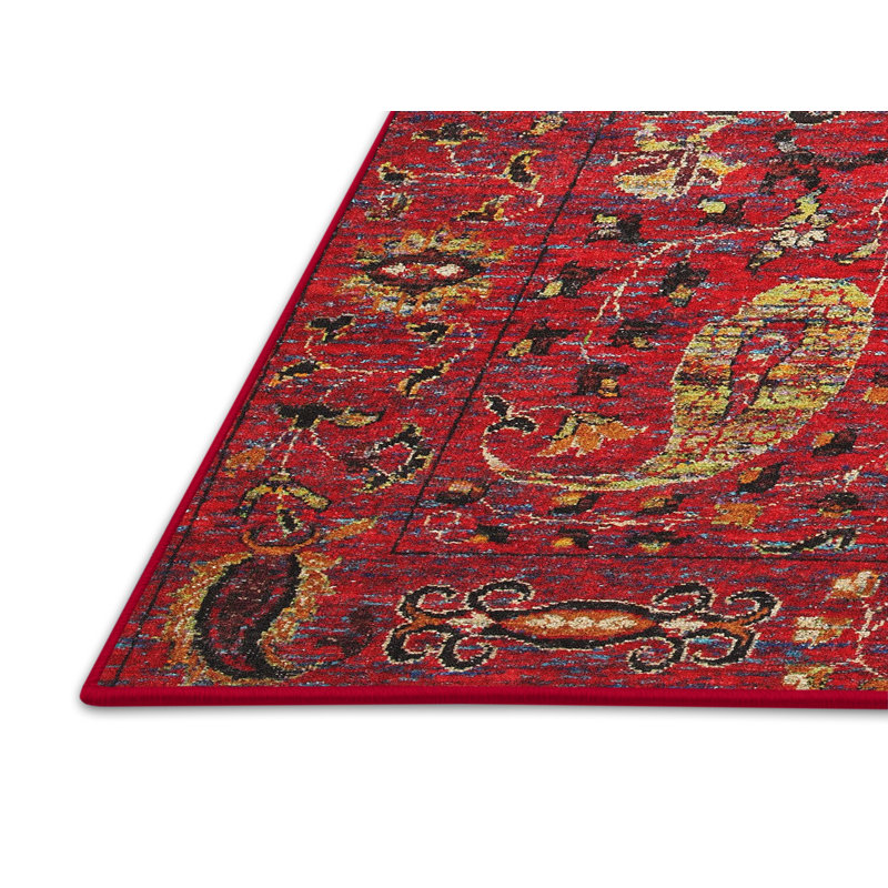 Tapis rose/rouge/jaune traditionnel Halfon, Rectangle 3 pi x 5 pi
