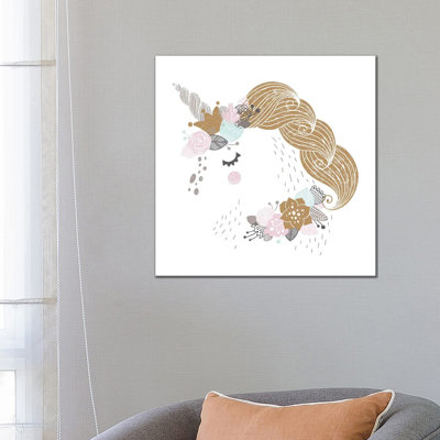 Super Unicorn Designs - Floral Unicorn by Pixy Paper - Wrapped Canvas Gallery-Wrapped Canvas Giclée