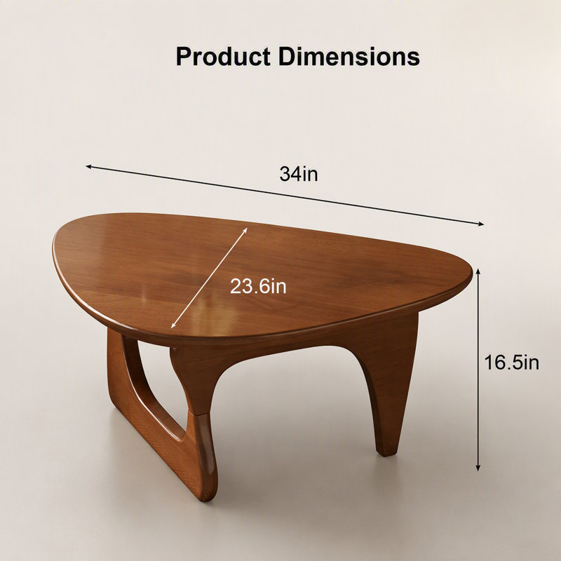 Table basse ovale de style Noguchi, table basse en bois de style Mid-Century moderne de 34 po, table d'appoint triangulaire stable pour salon