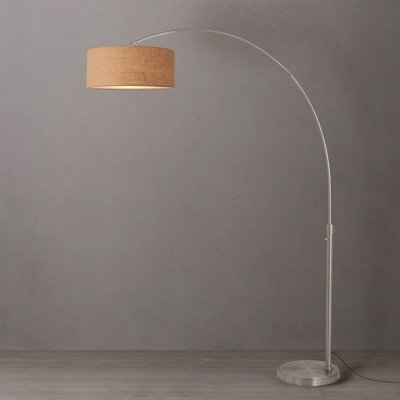 Lampe à arc 92 po Float - acier nickel satiné, base en acier nickel satiné, demi-dôme en toile de jute naturelle, intensité variable, ampoule incluse