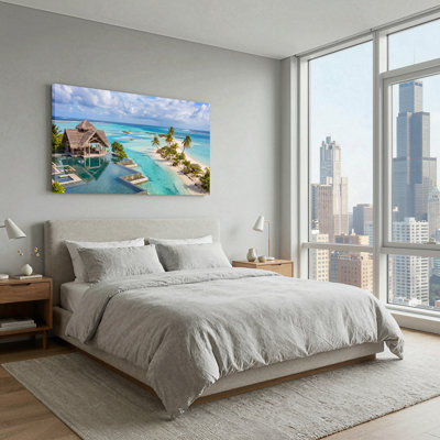 Art mural sur toile, "Tropical Villa with Infinity Pool and Turquoise Ocean"