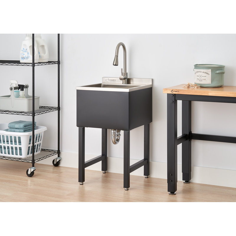 Trinity Basics Ecostorage® | 18X16X13 Basin | Stainless Steel Utility Sink | Nsf | W/ Pull-Out Faucet | Black, Black