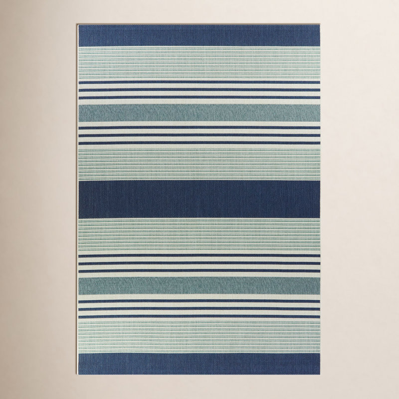 Filey Striped Flatweave Navy Blue/Ivory Indoor/Outdoor Area Rug, Rectangle 5 pi 3 po x 7 pi