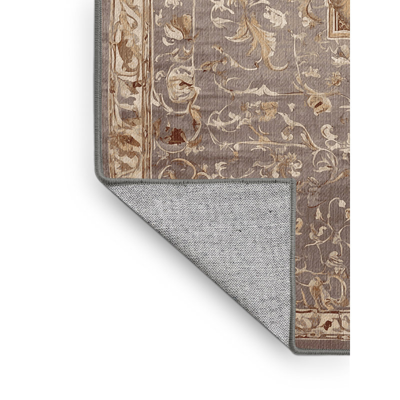 Machine Washable Gray Area Rug, Rectangle 4' x 6'