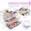 Organisateur de maquillage à 4 tiroirs larges pour coiffeuse et comptoir (transparent) | Rangement en acrylique avec tiroirs à cosmétiques