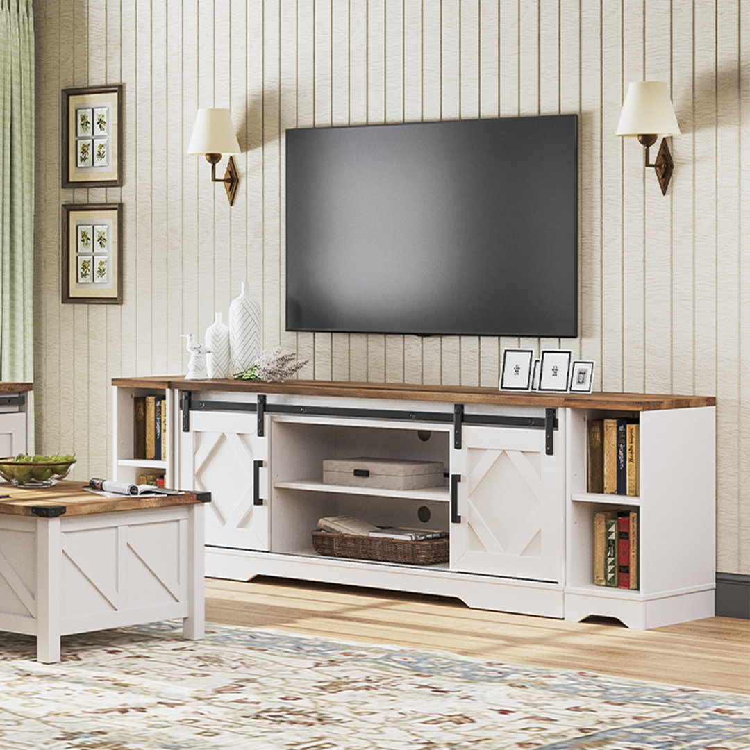 Laziza 3 in 1 Modern Farmhouse TV Stand for up to 85" TVs,Wood Entertainment Center with Open Storage for Living Room Gracie Oaks 