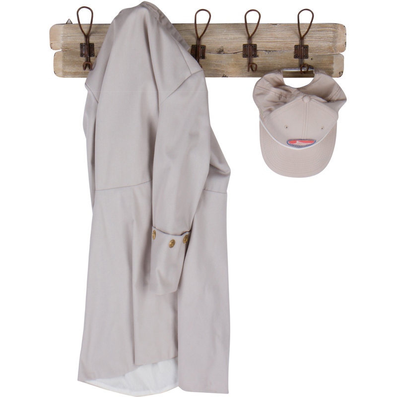 Rustic Brown Wooden Wall Mounted Coat Rack with 5 Metal Hooks