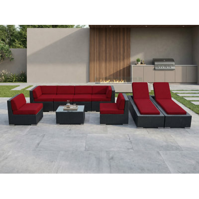 Ensemble de conversation modulaire en rotin avec coussins 9 pièces Barna - aucun assemblage requis